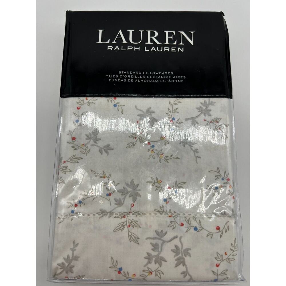 Lauren Ralph Lauren Carolyne Vine 2 Standard Pillowcases Grey NWT $150 - Picture 9 of 12